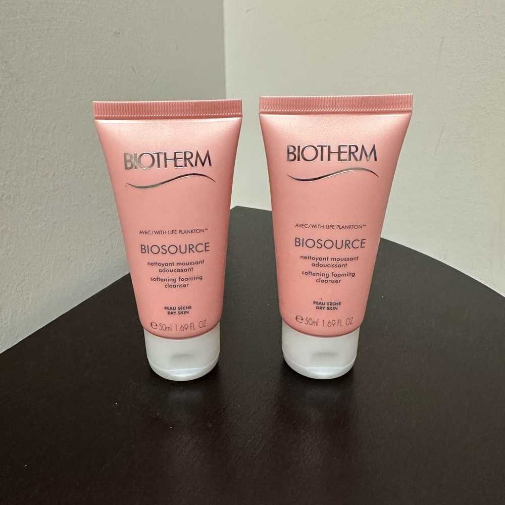 NEW 2x50ml TRAVELSIZE BIOTHERM BIOSOURCE SOFTENING FOAMING CLEANSER FOR DRY SKIN
